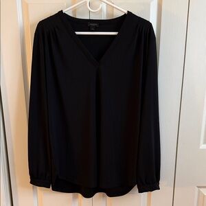Ann Taylor Factory Elegant Black V-Neck Blouse